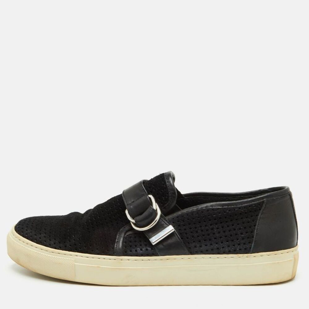 Balmain Size 42 Black Perforated Suede And Leather Slip On Sneakers
